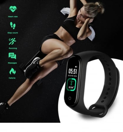 Bratara fitness smartwatch MEM5K Bluetooth, Tensiometru, Pulsoximetru, Ritm Cardiac, Pedometru, Monitorizare Somn, Activitati, Notificari, Negru + bratara de schimb orange [4]