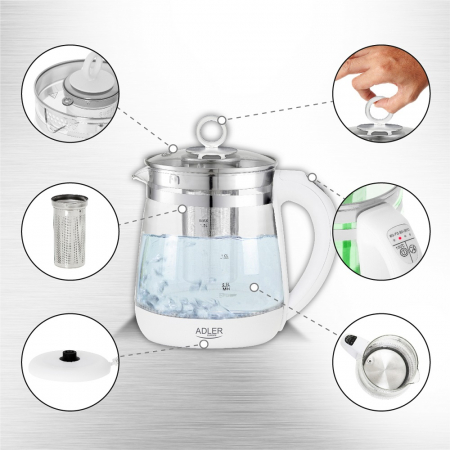 Cana fierbator cu infuzor 1.5L ADLER control temperatura 60 - 100 grade celsius si functie mentinere temperatura, culoare alba [9]