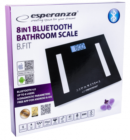 Cantar persoane  inteligent 8 functii Esperanza EBS016K, Bluetooth, 180kg, 30 x 30, Sticla securizata, Negru [2]