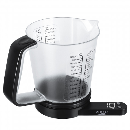 Cantar electronic de bucatarie Adler cu cana gradata masurare lichide sau solide pana la 1200 ml si 5kg, precizie 1g, functie tare negru [1]