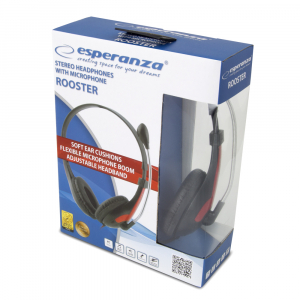 Casti cu microfon Esperanza Rooster rosu pentru gaming conexiune jack 2 x 3.5 separat microfon si separat casca, ajustabile, flexibile [3]