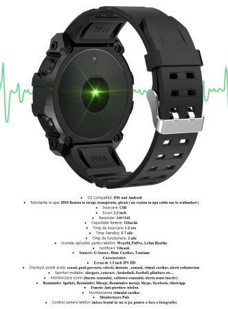 Ceas Smartwatch FD68, 1.3" ecran IPS, design sport, Bluetooth, monitorizare sanatate si activitati sportive Android IOS negru [4]