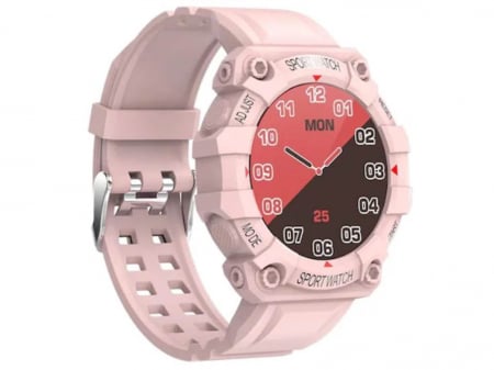 Premium - Ceas Smartwatch FD68, 1.3" ecran IPS, design sport, Bluetooth, monitorizare sanatate si activitati sportive Android IOS Roz