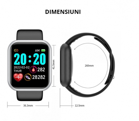 Ceas smartwatch MEL18, Bluetooth, Tensiometru, Pulsoximetru, Ritm Cardiac, Pedometru, Monitorizare Somn, Activitati, Notificari, Negru [3]