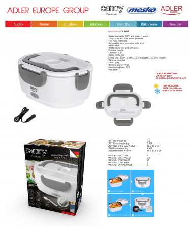Cutie electrica pentru pranz  CR4483 2 compartimente  1.11 Litri dubla alimentare priza 220v si bricheta auto 12v incalzire 50 grade 20-25min [8]