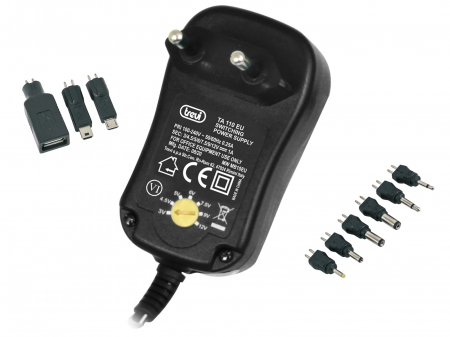 Baterii, acumulatori si incarcatoare - Incarcator universal Trevi TA110 iesire 3 – 12 v 1000 mAh cu 7 mufe jack conectoare si 3 USB