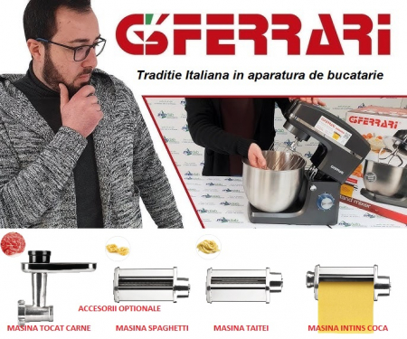 Mixer cu bol 7 litri din otel inoxidabil G3Ferrari Pastaio posibilitate masina tocat si aparate paste 6 viteze si functie Pulse  , putere 1800W max, mixaj 3 kg, negru [10]