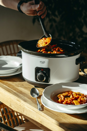 Multicooker Slow Cooker AD6413W din ceramica cu gatire lenta cronometru, programare pornire 5.8L 300W  alb [6]