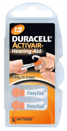 Pachet 6 baterii pentru aparate auditive Duracell activair 13