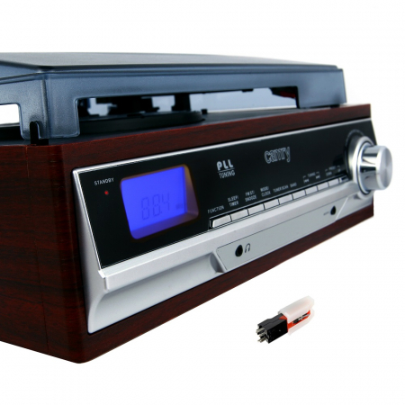 Pick up cu aspect retro 3 viteze redare stereo intrare/iesire AUX radio AM/FM ceas cu alarma doza cu ac de rezerva [0]