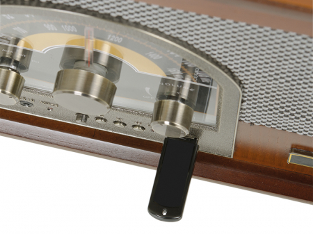 Pick up retro sistem audio stereo vintage Opera carcasa din lemn cires, MP3, radio, port USB intrare auxiliara iesire casti [2]