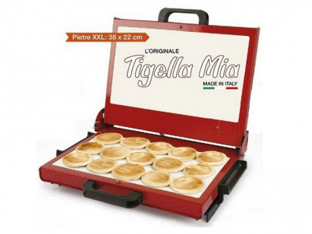 Aparate de vidat - Plita multifuncionala din piatra refractara naturala pentru copt paine lipii, crescentine italienesti, Foccacia, bruschette, suprafata coacere XXL, 38 x 22 cm G3Ferrari Tigella
