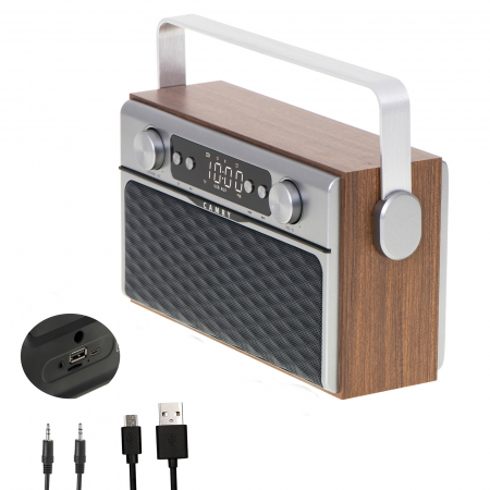 Radio bluetooth 5.0 CR1183 portabil cu aspect retro,  memorie 50 posturi, redare de pe USB si card SD, intrare auxiliara, ceas, putere 16W [1]