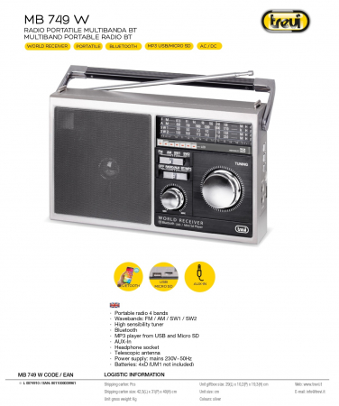 Radio Fermier portabil multiband, Bluetooth port USB Micro SD intrare AUX  iesire casti Trevi MB749 [4]