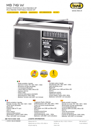 Radio Fermier portabil multiband, Bluetooth port USB Micro SD intrare AUX  iesire casti Trevi MB749 [3]