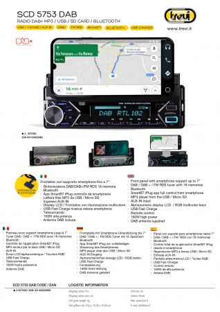 RadioAuto DAB+  cu informatii suplimentare meteo, trafic, info melodie curenta, panou frontal cu suport smartphone, Bluetooth, USB/MicroSD/AUX IN, ceas, telecomanda, putere 160W, antena DAB inclusa [8]