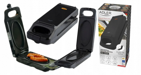 Gratare electrice - Sandwich maker multifunctional Adler capabil coacere, prajire, gratar cu fata dubla suprafata ovala in cavitate 180x90mm 900W Negru