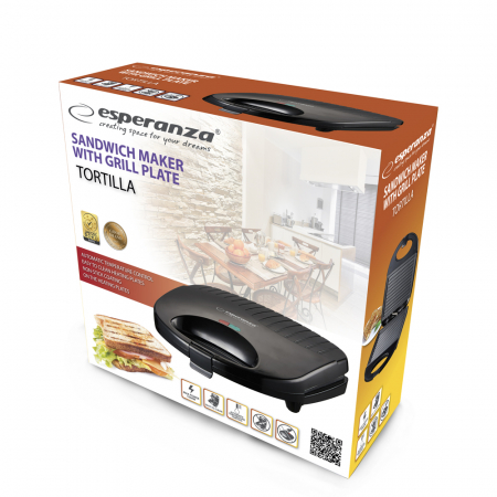 Sandwich maker  Tortilla 1000 W, placi neaderente, termostat, indicator LED, negru [3]