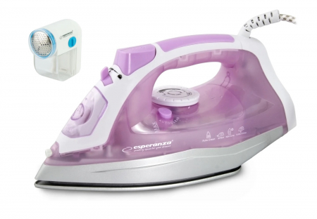 Ingrijire locuinta - Set fier de calcat si aspirator scame, talpa ceramica , 2400W, abur reglabil, auto-curatare, anti-calcar, anti-picurare, calcare verticala, roz