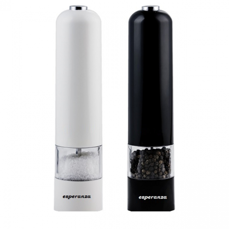 Set rasnite electrice sare si piper culoare alb si negru EKP001S cu camere depozitare transparente, control finetea macinarii iluminare led [2]