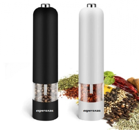 Set rasnite electrice sare si piper culoare alb si negru  EKP001S cu camere depozitare transparente, control finetea macinarii iluminare led [2]