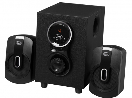 System boxe active 2.1  cu amplificare 30W  telecomanda, subwoofer bass reflex, conexiune bluetooth, redare MP3,  port USB si micro SD, intrari AUX 2 x RCA carcasa lemn gri platinat Trevi Italia AV615 [4]