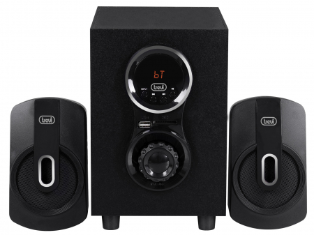 System boxe active 2.1  cu amplificare 30W  telecomanda, subwoofer bass reflex, conexiune bluetooth, redare MP3,  port USB si micro SD, intrari AUX 2 x RCA carcasa lemn gri platinat Trevi Italia AV615 [3]