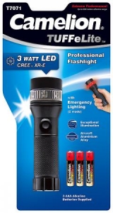 Lanterne - Lanterna profesionala 3 watt CREE LED, semnalizare de urgenta,  iluminare 200 m si vizibilitate pana la 5 mile, 3 baterii AAA incluse, Camelion T7071