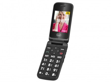 Telefon seniori Trevi Italia FLEX 90 4G pliabil dubludisplay soclu incarcare butoane mari camera foto, radio difuzor lanterna agenda 500, 8 numere familie functie SOS, bluetooth, reportofon, alarma, g [2]