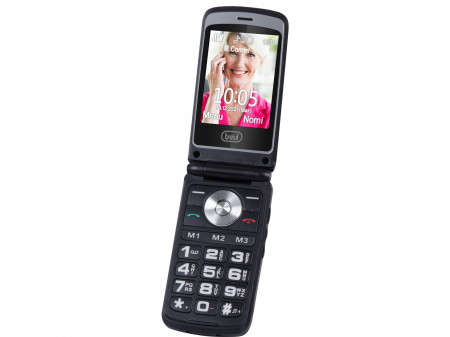 Telefoane mobile & Accesorii - Telefon seniori Trevi Italia pliabil dubludisplay soclu incarcare butoane mari camera foto, radio difuzor lanterna agenda 250, 8 numere functie SOS, bluetooth ,iesire casti, reportofon, alarma, gri