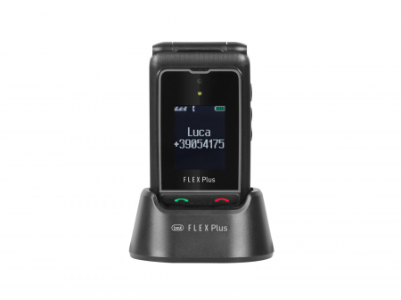 Telefon seniori Trevi Italia pliabil dubludisplay soclu incarcare butoane mari camera foto, radio difuzor lanterna agenda 250, 8 numere functie SOS, bluetooth ,iesire casti, reportofon, alarma, gri [2]
