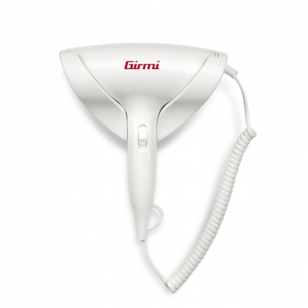 Uscatoare de par - Uscator de par Girmi Italia cu soclu in perete, 2 viteze, 1800W, ideal pentru hotel, oprire automata, cablu 1.6 m, alb