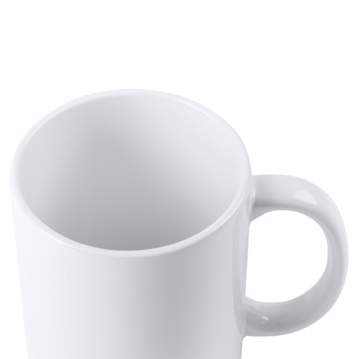 Cana alba personalizabila, rezista la zgarieturi, se poate utiliza in cuptorul cu microunde/masina de spalat vase [3]
