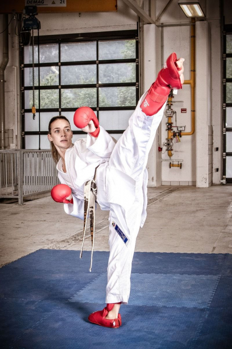 Karate-Gi "Premium Kumite", aprobat WKF, Hayashi, Alb cu broderie albastra, 175 cm [4]