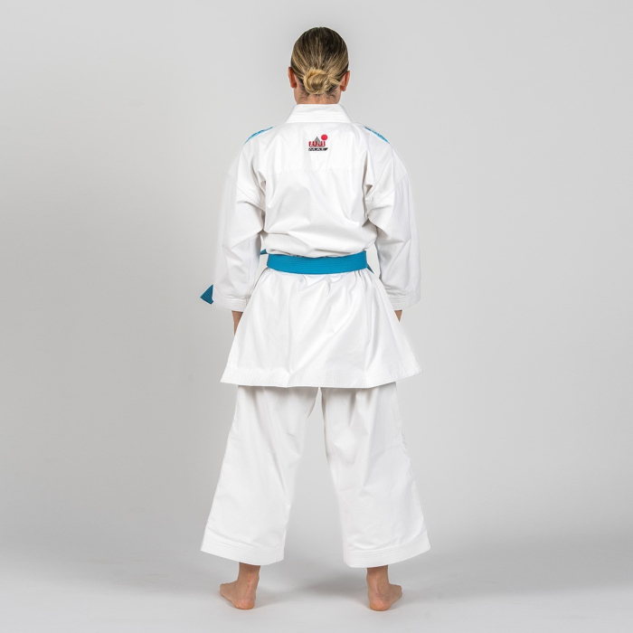 Jacketa KATA Karate BUDOKAN EXCELLENCE, alb cu broderie albastra, 150 cm [4]