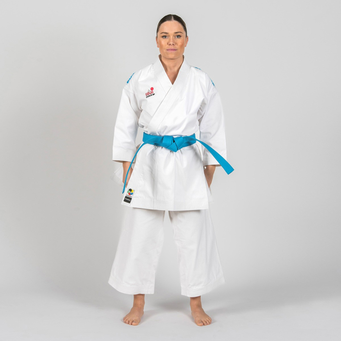 Jacketa KATA Karate BUDOKAN EXCELLENCE, alb cu broderie albastra, 150 cm [5]