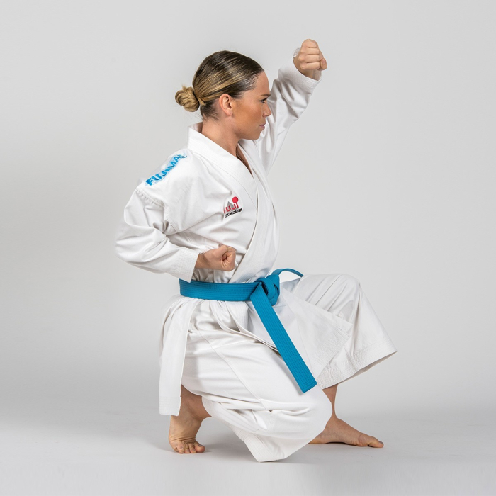 Jacketa KATA Karate BUDOKAN EXCELLENCE, alb cu broderie albastra, 150 cm [7]