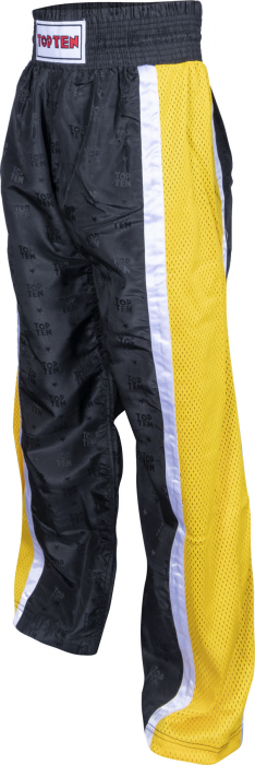 Pantaloni Kickboxing aprobati WAKO "Mesh", Top Ten, negru-galben, 200 cm [3]