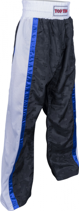 Pantaloni Kickboxing aprobati WAKO „Mesh”, Top Ten, negru-alb, 160 cm [1]