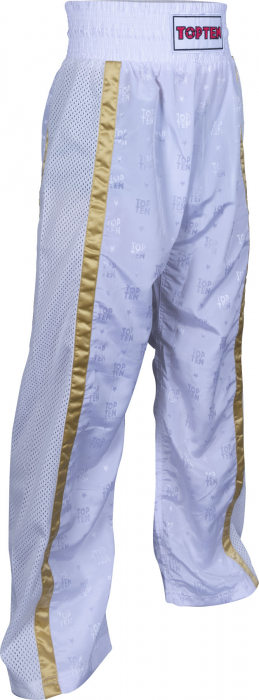 Pantalon Kickboxing “Mesh” - marime XL = 190 cm, alb-auriu [1]