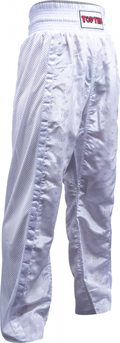 Pantaloni Kickboxing aprobati WAKO „Mesh”, Top Ten, alb, 130 cm [1]