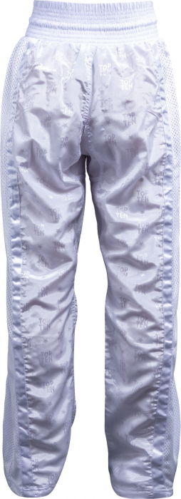 Pantaloni Kickboxing aprobati WAKO „Mesh”, Top Ten, alb, 130 cm [4]