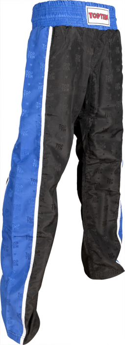 Pantaloni Kickboxing "Stripes", aprobat WAKO, Top Ten, Negru-Albastru, L [3]