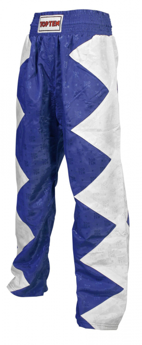 Pantaloni Kickboxing „Champ“, aprobat WAKO, Top Ten, Alb-Albastru, 2XL [1]