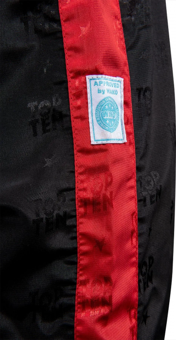 Pantaloni Kickboxing, Classic, aprobat WAKO, Top Ten, Rosu-Negru, 150 cm [2]