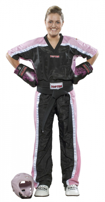 Pantaloni Kickboxing „Mesh”, Top Ten, negru-roz, 150 cm [1]