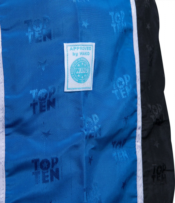 Pantaloni Kickboxing "Stripes", aprobat WAKO, Top Ten, Negru-Albastru, L [2]