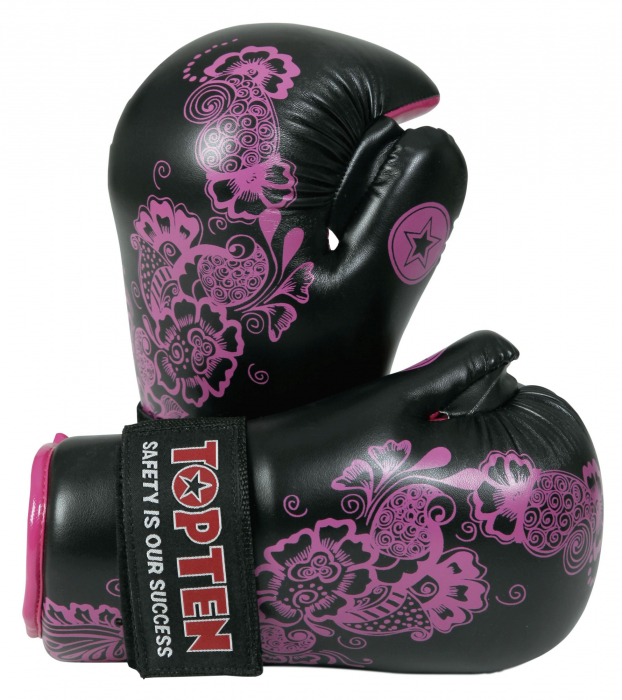 Manusi kickbox “Flowers” pentru femei, omologat WAKO - negru-roz, marimea M [1]