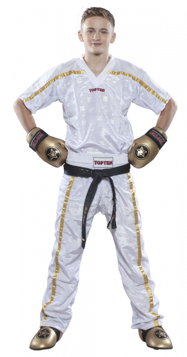 Tricou kickboxing “Mesh” - alb-auriu, marime XL, cu eticnheta WAKO [1]