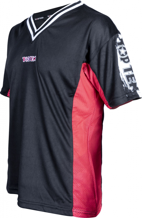 Tricou, gat V pentru kickboxing „slimfit”, aprobat WAKO -negru-rosu, 150 cm [2]